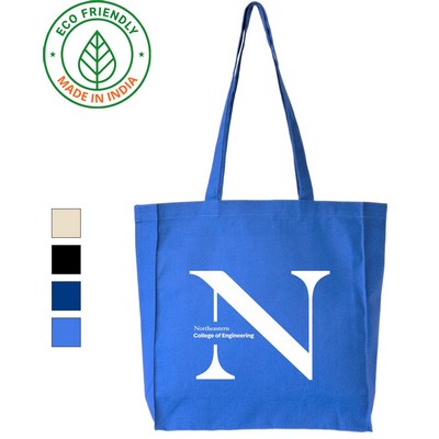 10 oz Canvas Book Tote Bag | Reusable Gusseted Everyday Grocery Blue (13x14x4)