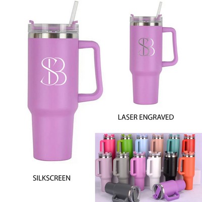 40 oz Insulated Tumbler with Handle – Stainless Steel Travel Mug for Car Cup Holders